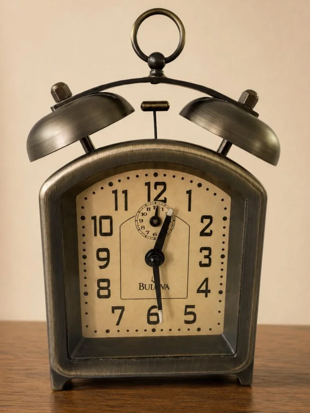 Bulova Holgate Mechanical Twin Bell Alarm Clock B8128 Antique Bronze Vintage